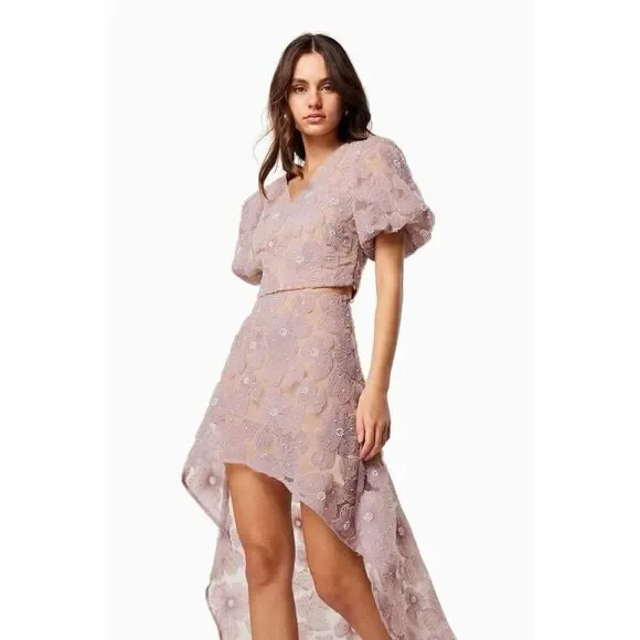 Elliatt Indira Floral Top & Skirt Set in Mesh White bridal bachelorette NWT$650 - Picture 3 of 16